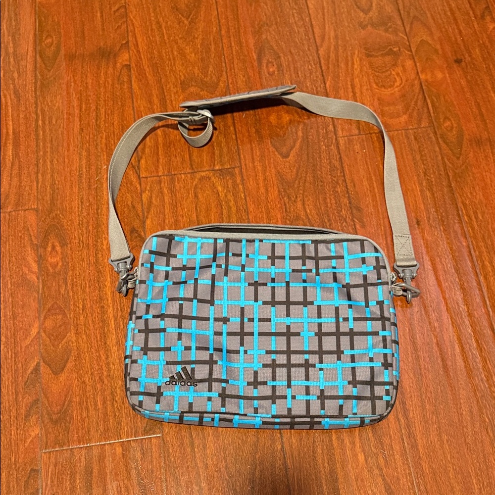 Adidas Geometric Gray and Blue laptop messenger Bag